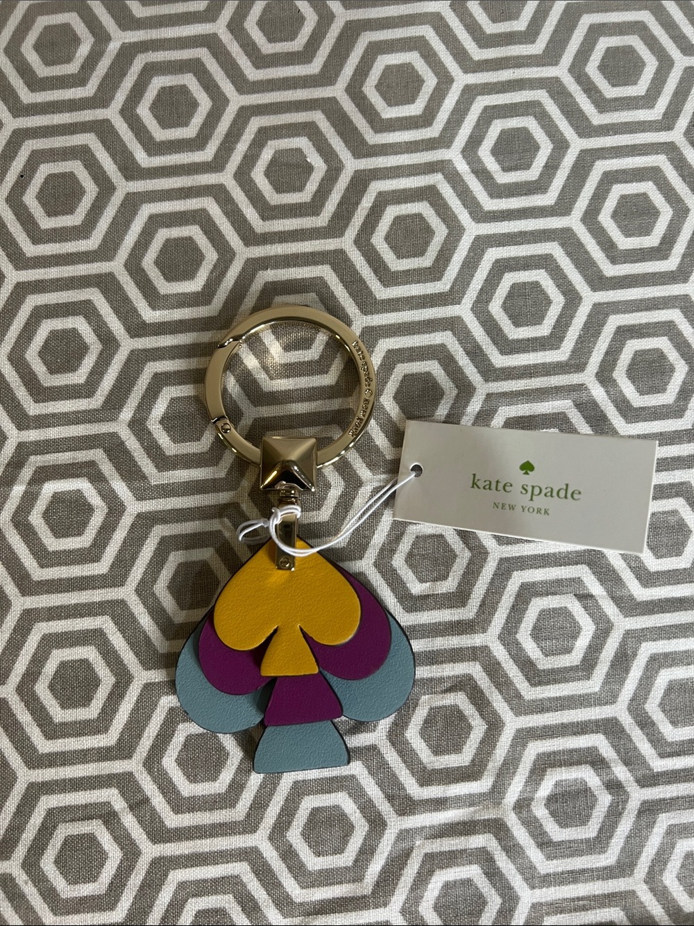 kate spade Multicolor Leather Spade Key Ring in Yellow, Purple & Blue-Gray